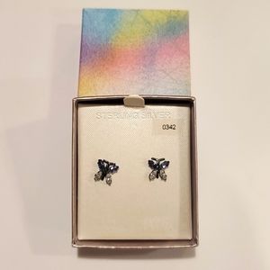 Sterling Silver Butterfly Jewelry Purple/Clear earrings New